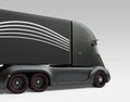 Rear view of black self-driving electric semi truck isolated on gray background