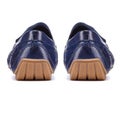 Rear view on blue men leather loafer shoes on white Royalty Free Stock Photo