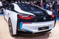 Rear view of BMW i8 a plug-in hybrid sports car Royalty Free Stock Photo