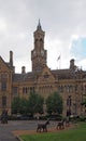 Rear view of bradford city hall in west yorkshire a victorian gothic revival sandstone building with statues and clock tower