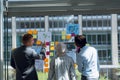 Business people discussing over sticky notes in office Royalty Free Stock Photo