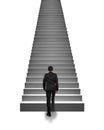 Rear view businessman climbing on stairs in white