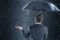 Rear View Of Businessman Under Umbrella In Rain Royalty Free Stock Photo
