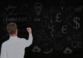 Rear view of businessman writing business concept on chalkboard Royalty Free Stock Photo