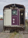 The rear view of a chopped Drivers Cab on an old Dutch Commuter Train stored at the Container Port for Disposal.