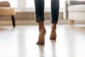 Rear view woman feet heel close up stands on tiptoes Royalty Free Stock Photo