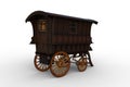 Rear view 3D rendering of a vintage wooden Romany gypsy caravan isolated on white