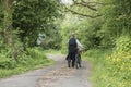 Rear view of a 1940 delivery man on a country road Royalty Free Stock Photo