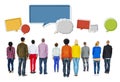 Rear View of Diverse People and Empty Speech Bubbles Royalty Free Stock Photo