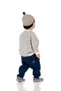 Rear view of a East Asian man Studio portrait of a young child Royalty Free Stock Photo