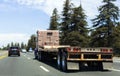 Rear view of empty flatbed semi