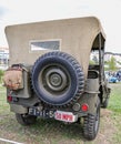 Rear view of empty Jeep Willys MB USA military 63147 in a park