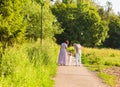 Rear View Of Family Going For Walk In Summer Countryside. Royalty Free Stock Photo