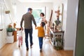 Rear View Of Family Leaving Home On Trip Out With Excited Children Royalty Free Stock Photo