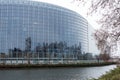 Rear view of the famous european parliament in border the Il river Royalty Free Stock Photo