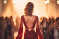 Rear view of female model on Fashion Show.AI generated
