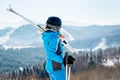 Skier resting on top of the mountain Royalty Free Stock Photo