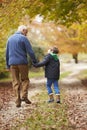 Rear View Of Grandfather And Grandson Walking Along Path