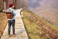 Rear View On Hipster Traveler Male In Casual Outfit Walking Alone In Nature Royalty Free Stock Photo