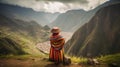 Rear view of a hmong woman in the highlands of Peru