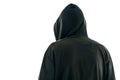 Rear view of hooded male person isolated onwhite background Royalty Free Stock Photo
