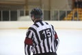 Rear view of the ice hockey referee Royalty Free Stock Photo