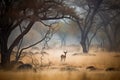 Rear view of an Impala in the dry grass of savanna. Amazing African wildlife. Generative Ai Royalty Free Stock Photo