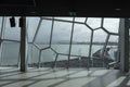 View from the inside the rear of Harpa, Reykjavik\'s concert hall, looking out over the water