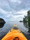 Rear view of kayaker man paddle kayak. Kayaking, canoeing, paddling Royalty Free Stock Photo