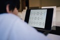 Rear view Kid Looking at Laptop, Child with Notebook, Close up of Little Boy learning Mathematics Formulas Royalty Free Stock Photo