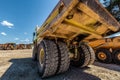 Rear view of large dumper truck.