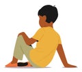 Rear View Of A Little Boy Sitting On The Floor, Engaged In An Activity Or Lost In Thought, Vector Illustration
