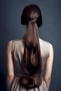 Rear view on long hair haistyle on white background, generative ai Royalty Free Stock Photo