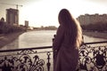 Rear view of long haired women sepia toned, retro Royalty Free Stock Photo