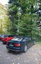 Rear view of luxury Audi A8 Long version parked in german outdoor parking with