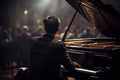 Rear view of a male pianist playing a grand piano at a concert, A pianist playing a grand piano with passion and expertise, AI Royalty Free Stock Photo