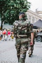 Rear view of male soldier VIGIPIRATE in camouflage uniform