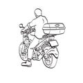 Rear view man with his motorcycle with his luggage o at the back illustration vector hand drawn isolated on white background line Royalty Free Stock Photo