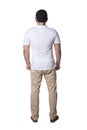 Rear View of a man . Man gentleman in casual white shirt and khaki jeans, back side. Full length body portrait Royalty Free Stock Photo