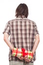 Rear view of man with small present Royalty Free Stock Photo