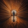 Rear view of a man standing in a tunnel. generative ai Royalty Free Stock Photo