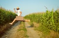 Rear view of man in straw hat enjoying his life Royalty Free Stock Photo