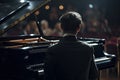 Rear view of a man in a suit playing the piano. A pianist playing a grand piano with passion and expertise, AI Generated Royalty Free Stock Photo