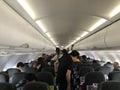 Interior of airplane with passengers