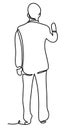 Rear View Mid Businessman Writing Something On Board With Marker. Business Concept Illustration. Continuous Line Drawing