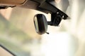 Rear view mirror in the car interior on a sunny day close up Royalty Free Stock Photo