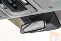 Rear view mirror closeup in nodern car. Royalty Free Stock Photo