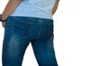 Rear view of the model wearing jeans,isolated on white background with clipping path Royalty Free Stock Photo