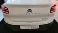 Rear view of modern french battery electric compact crossover SUV car Citroen E-C4 X