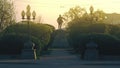 Rear view of a monument in the name of Yakov Sverdlov in ekaterinburg, Russia. Stock footage. Late evening in the street